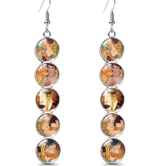 Klimt The Kiss Medley Earrings 4" - Picture 1 of 1